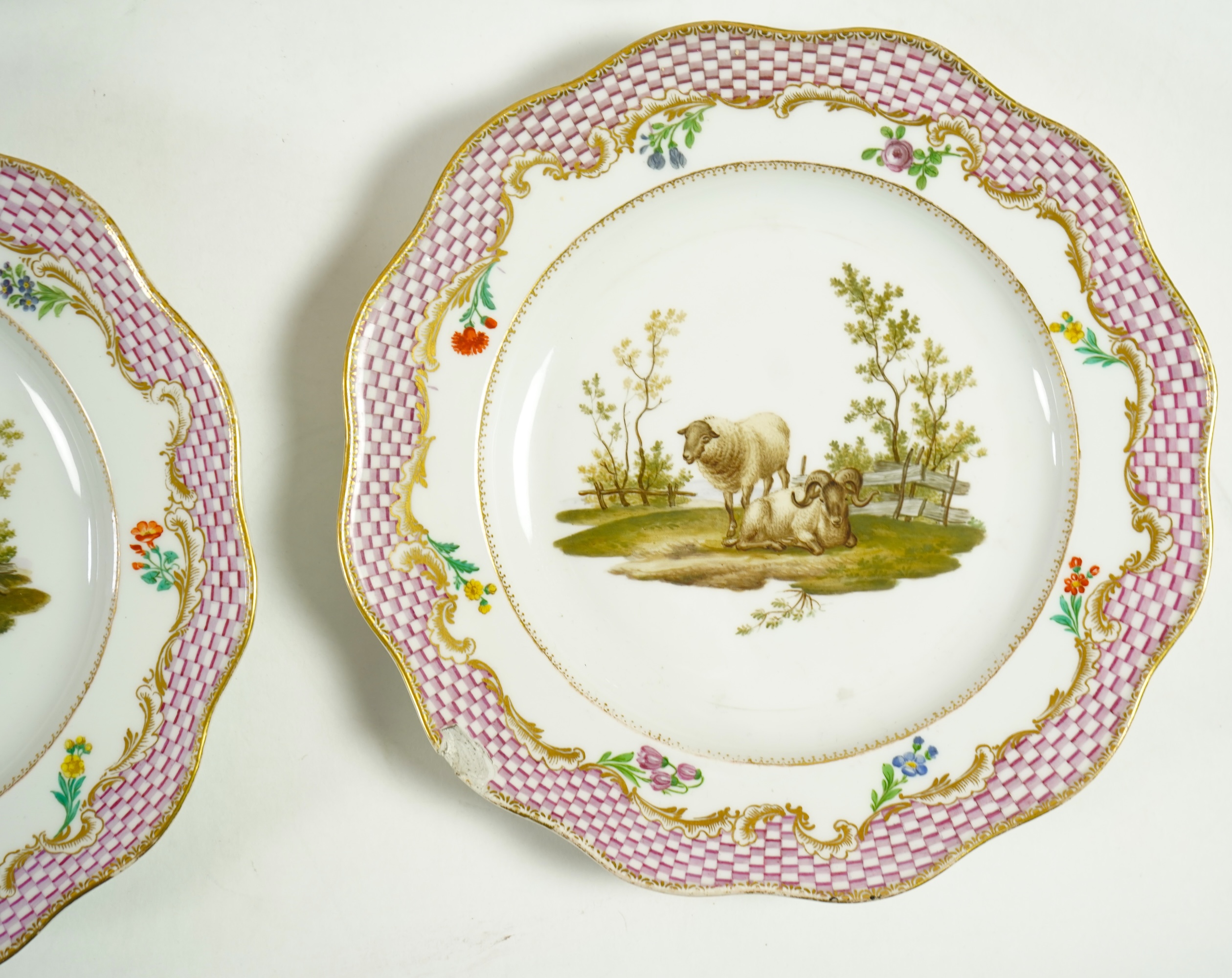 Four Meissen pastoral landscape plates, c.1760
